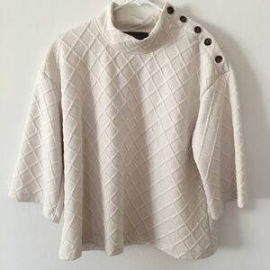 Anthropologie Sunday in Brooklyn Cream Raised Texture High Side-Button Neck Top